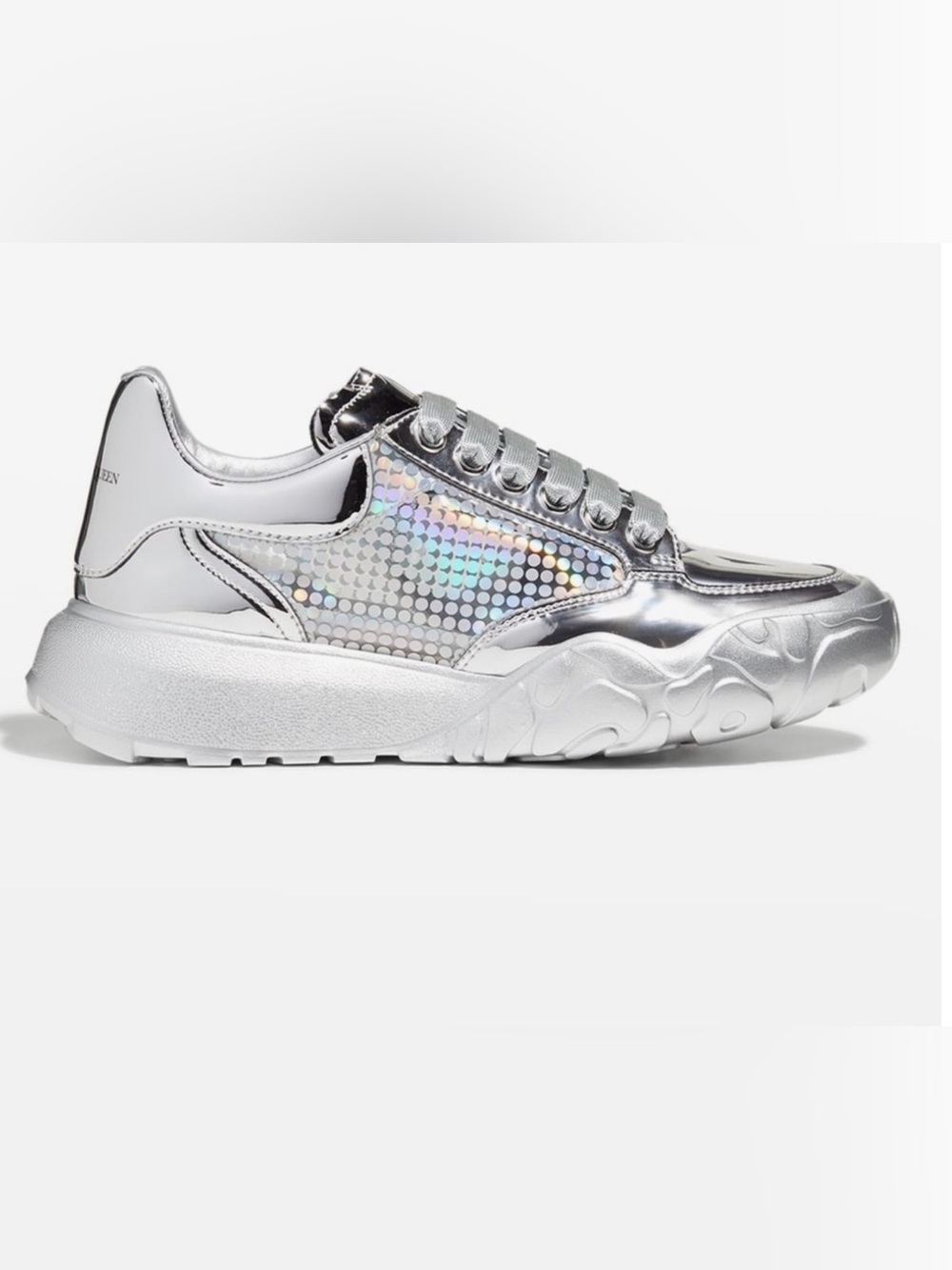 Alexander McQueen Court Trainer Silver Holographic 
Metallic Sneakers Size 6